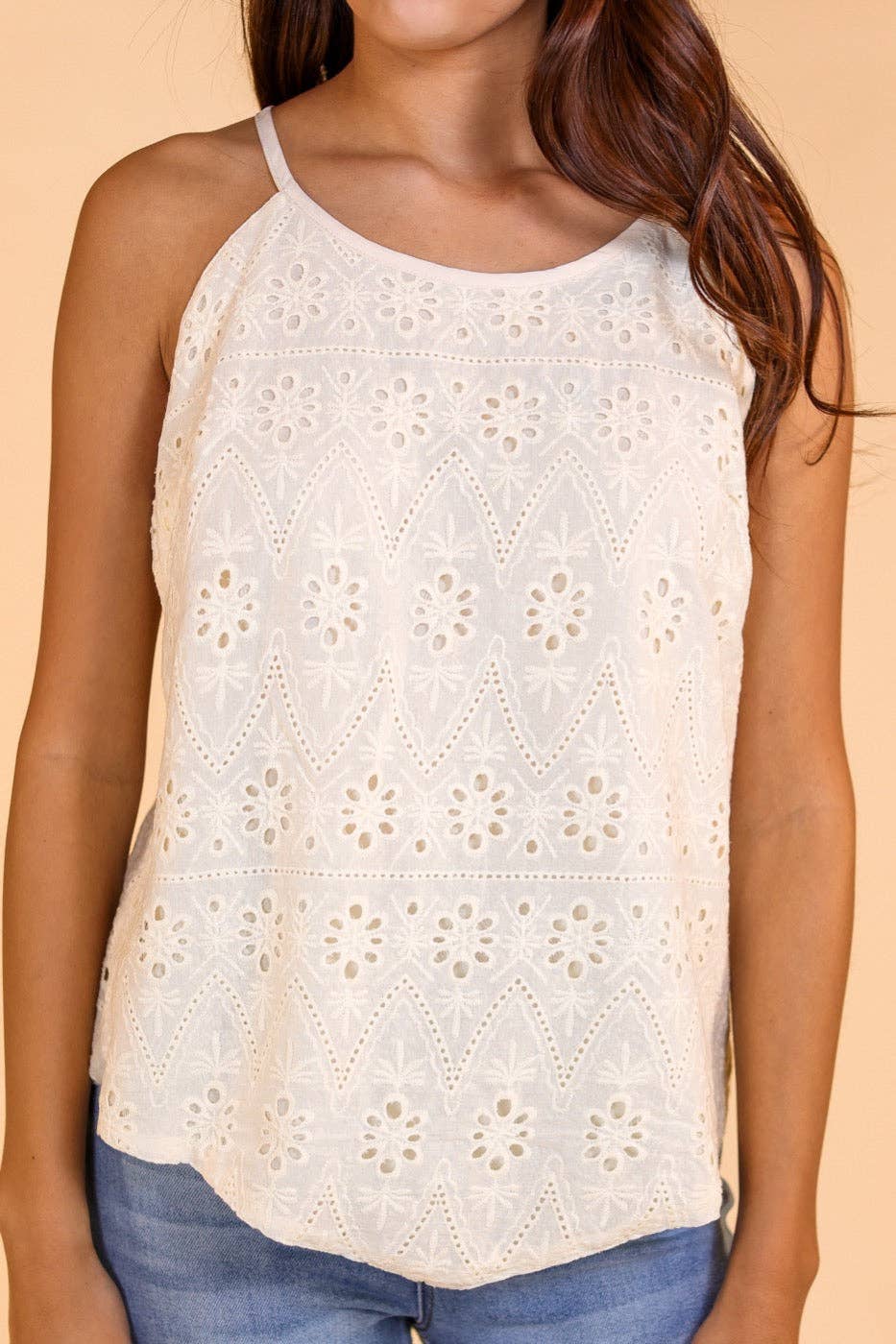 TOP110 Cream Eyelet Tank