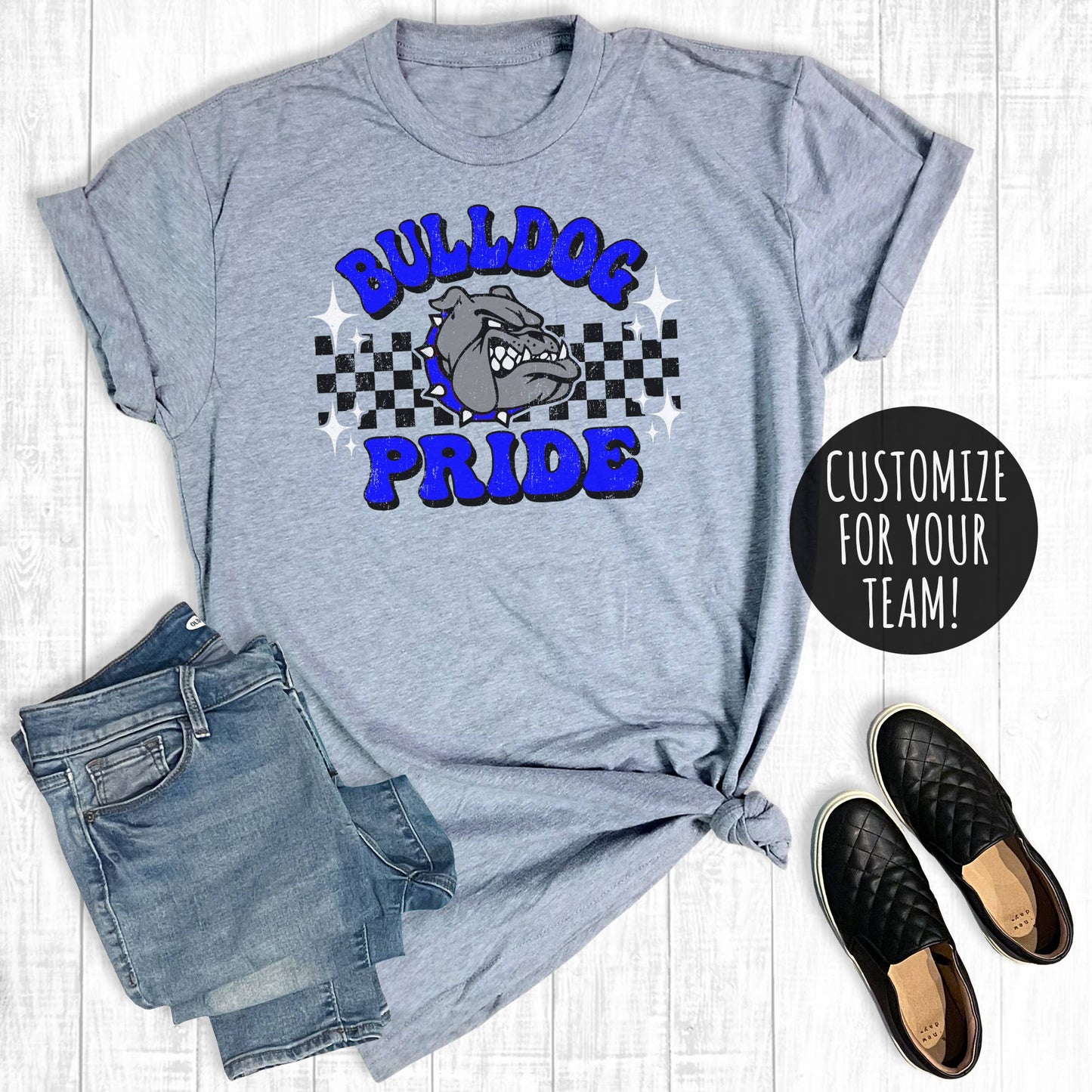 TOP144 - Bulldog Pride Checkered Grey T-shirt