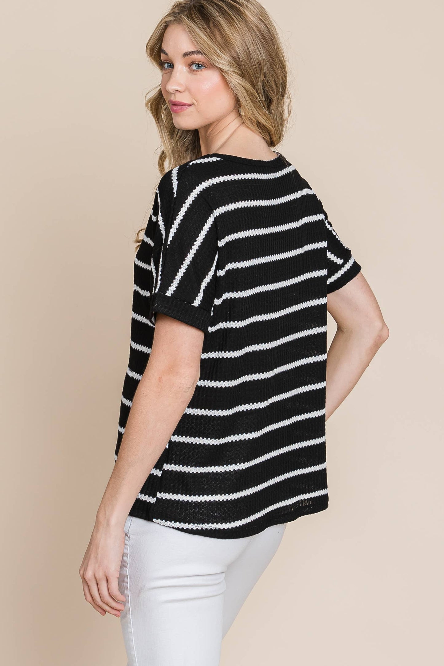 TA1807 Waffle Knit - Striped Shirt