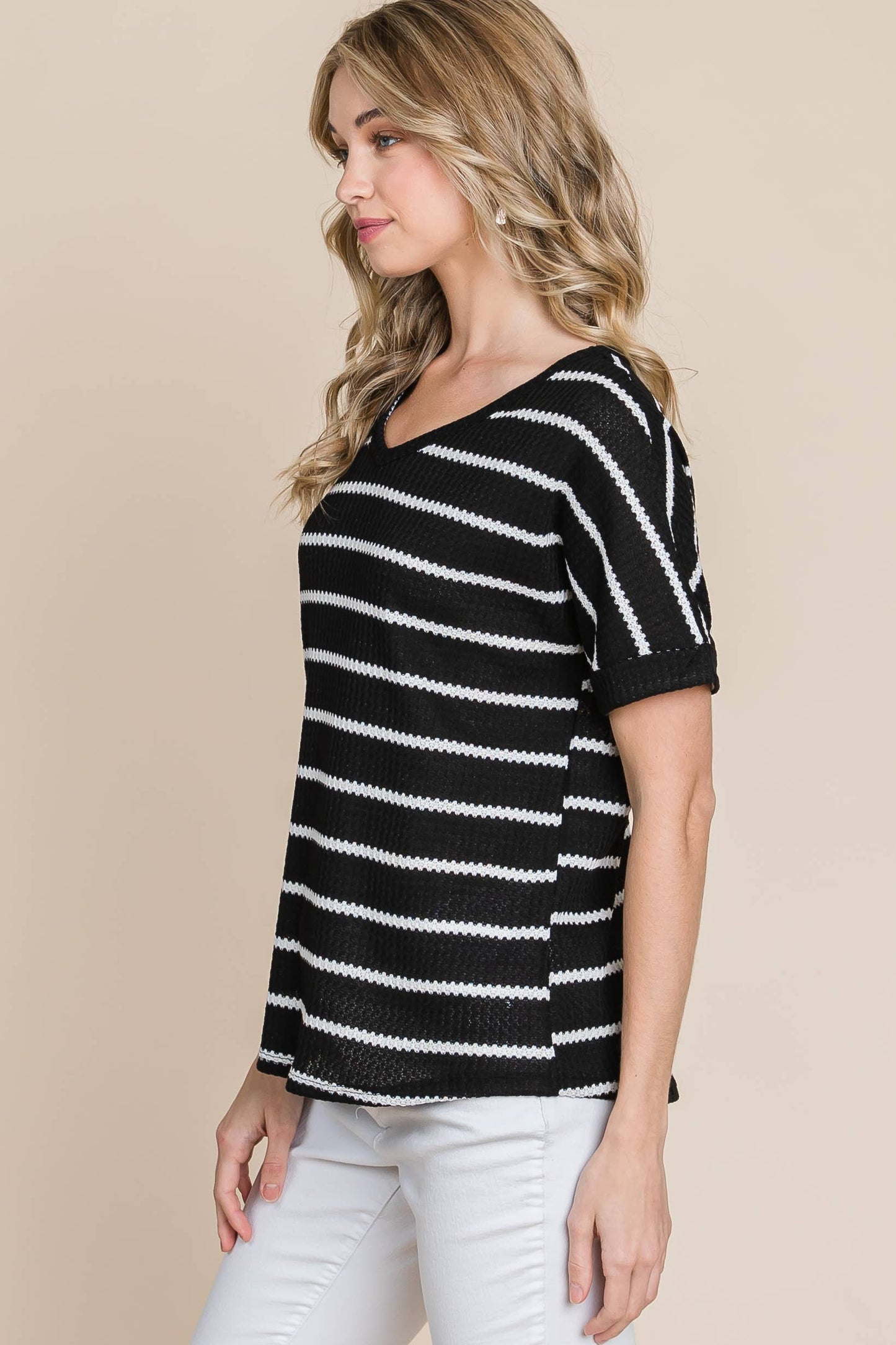 TA1807 Waffle Knit - Striped Shirt