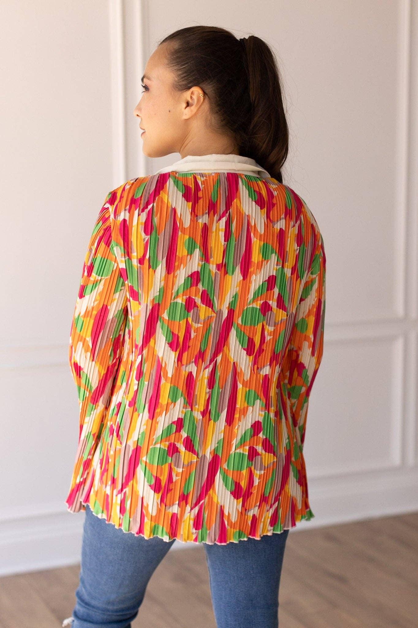 TOP104 Pleats and Petals Flare Sleeve Top