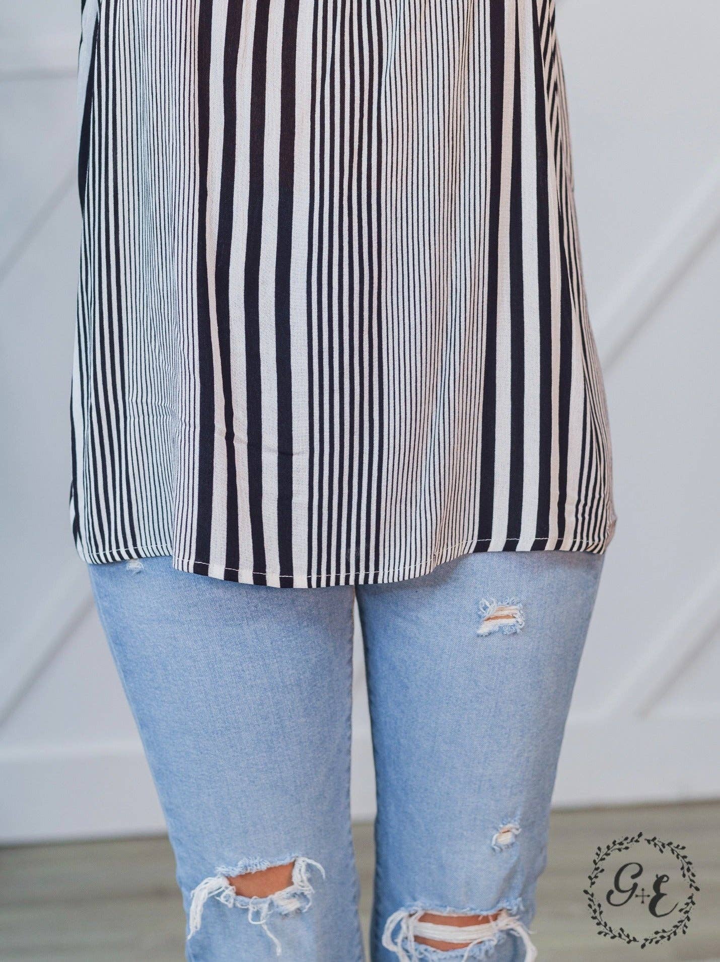 TOP113 Tie Strap Tank Top, Stripes & Red Floral