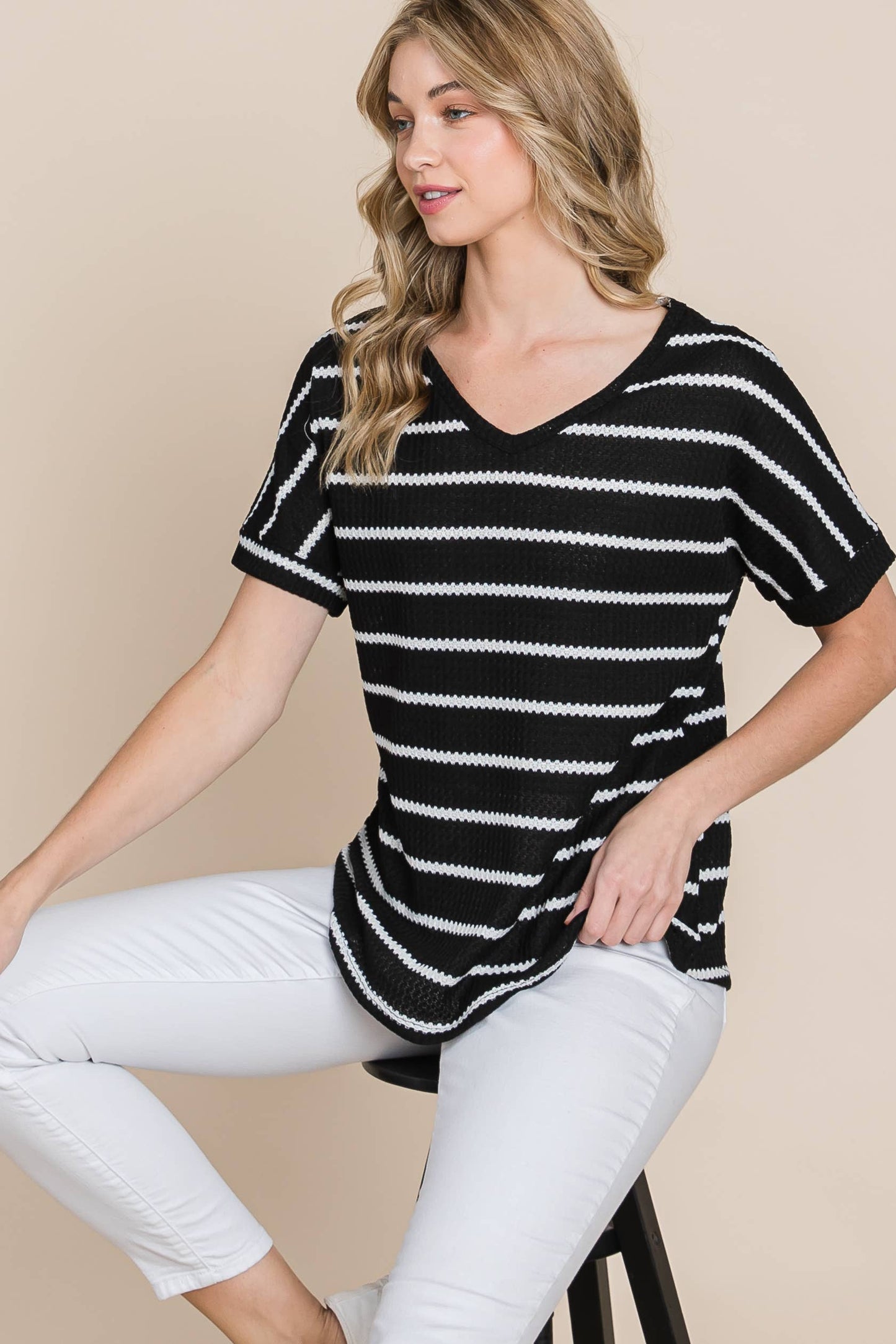 TA1807 Waffle Knit - Striped Shirt