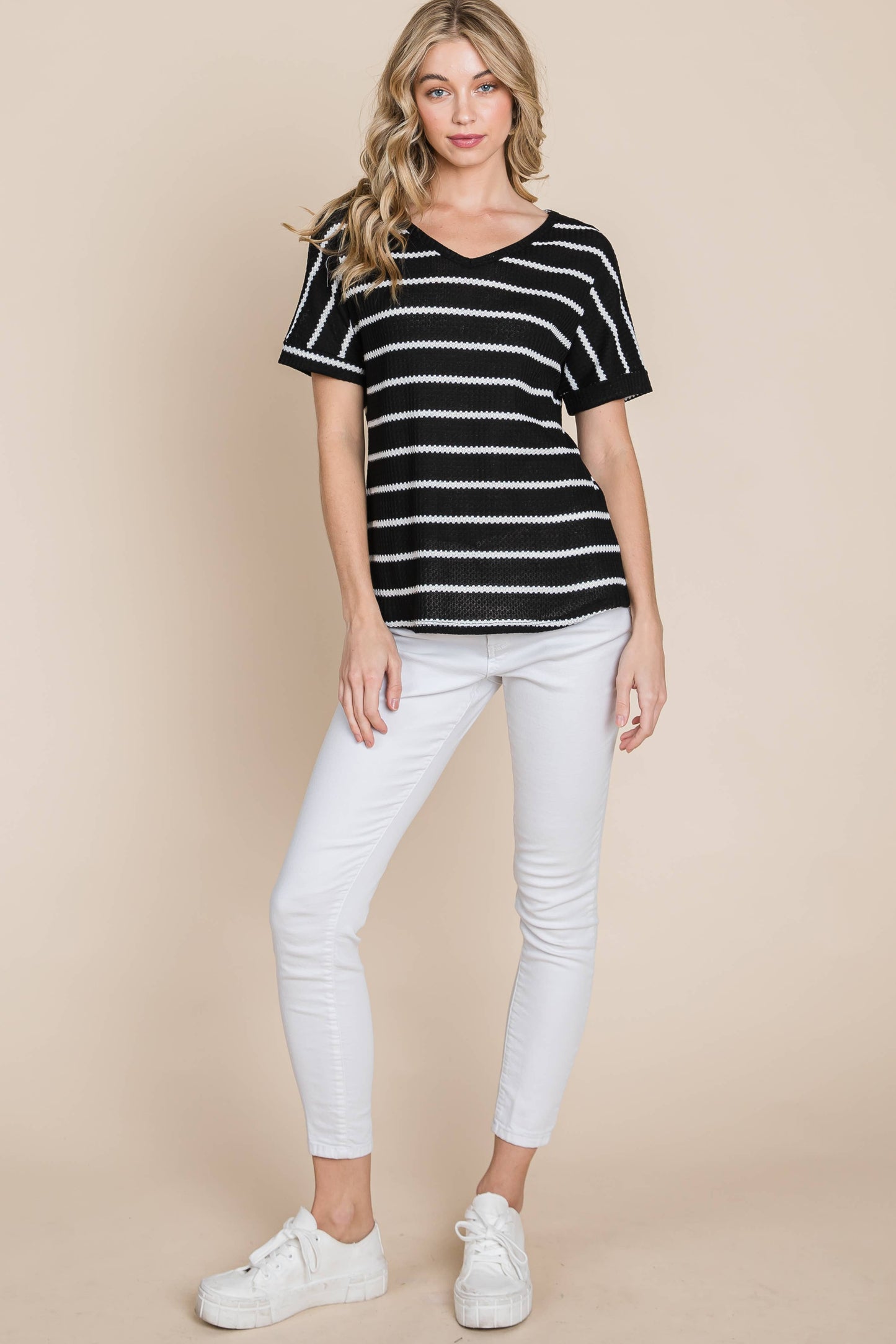 TA1807 Waffle Knit - Striped Shirt