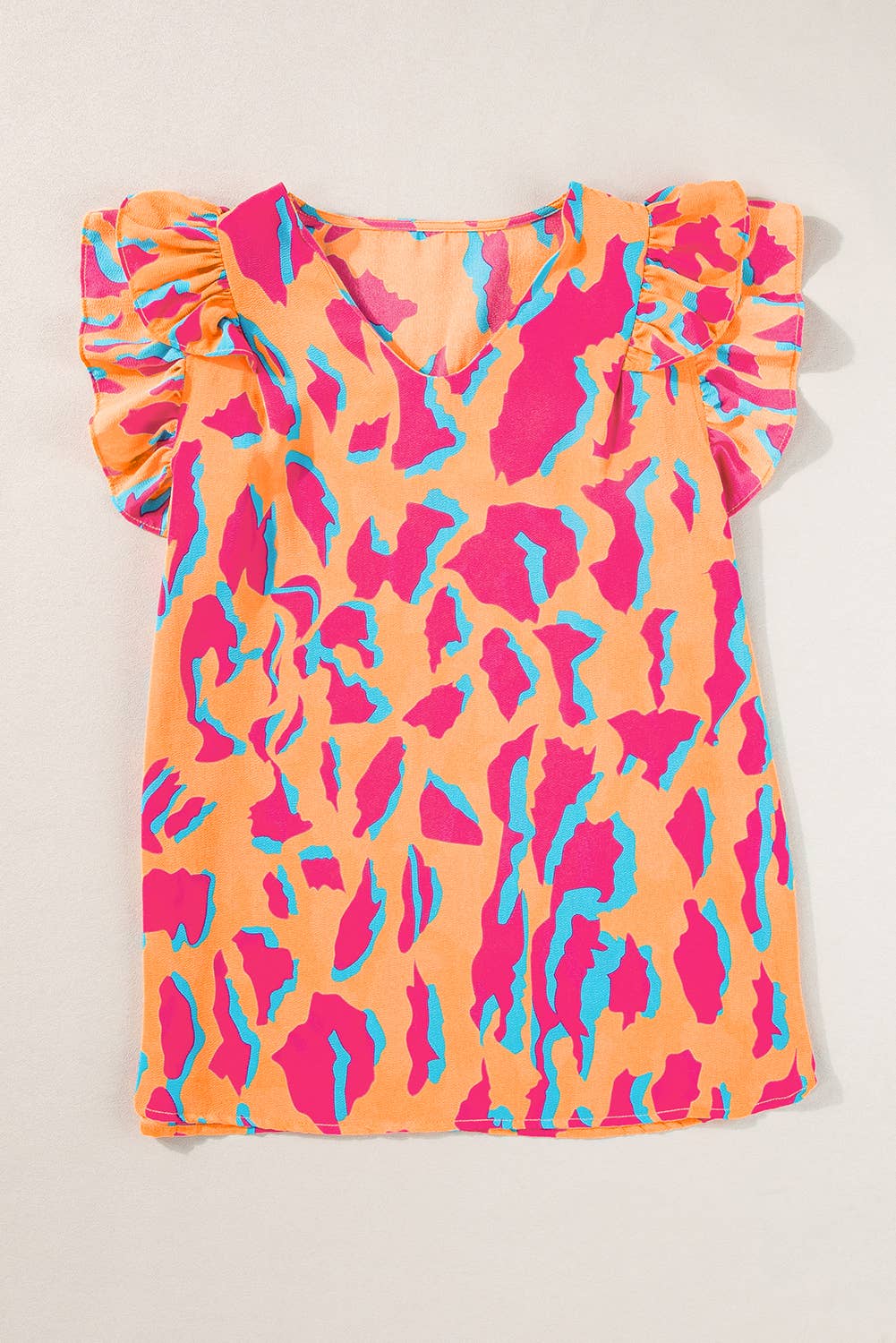 TOP119 - Abstract Ruffled Sleeve V-neck