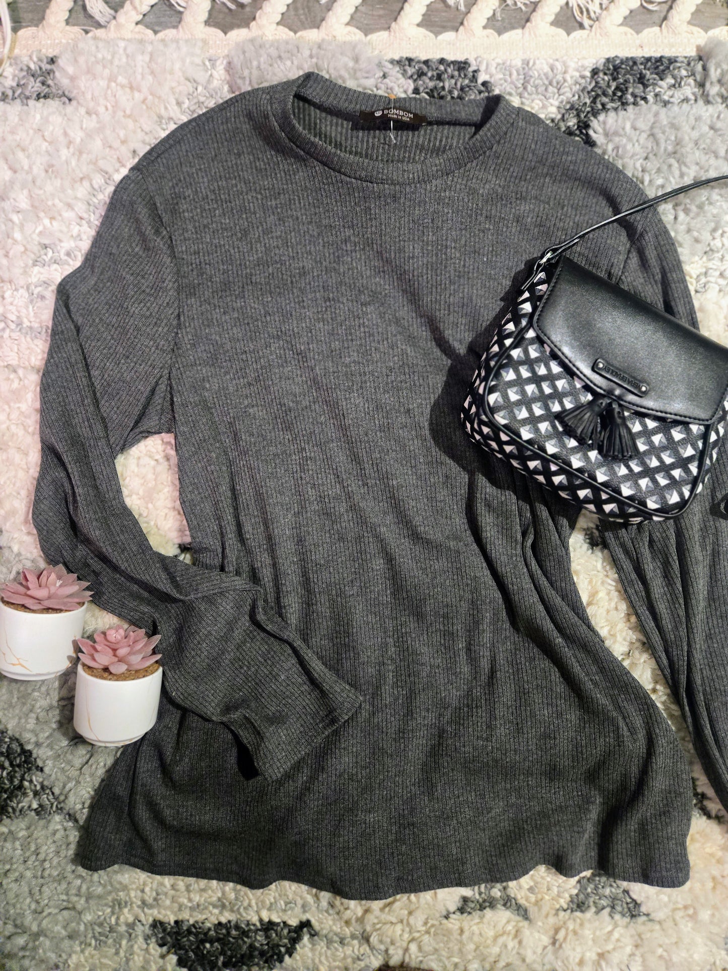 TL1726 RIBBED RELAXED FIT TOP - Charcoal