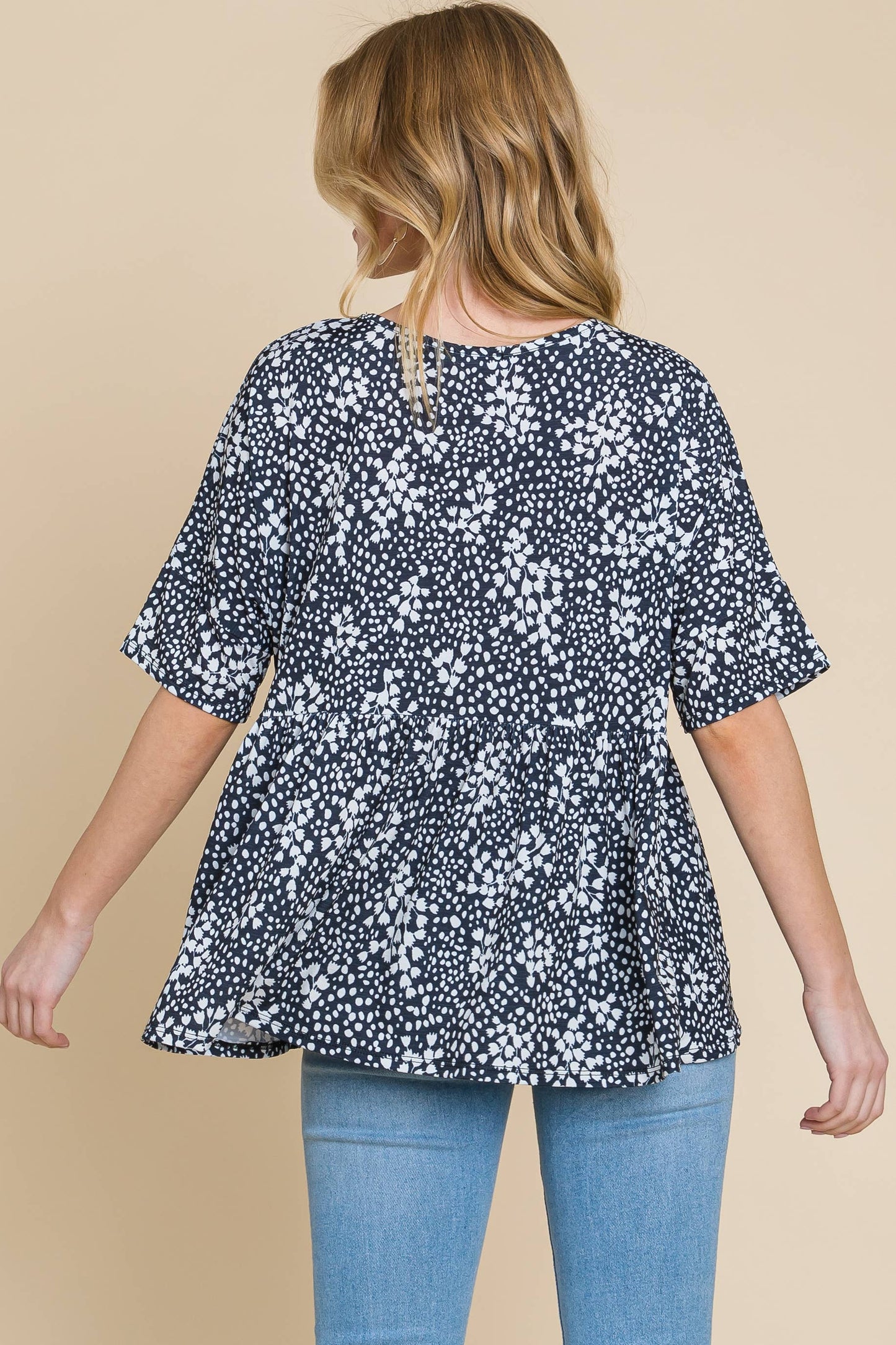 TOP147 - Floral Black & White Babydoll Top