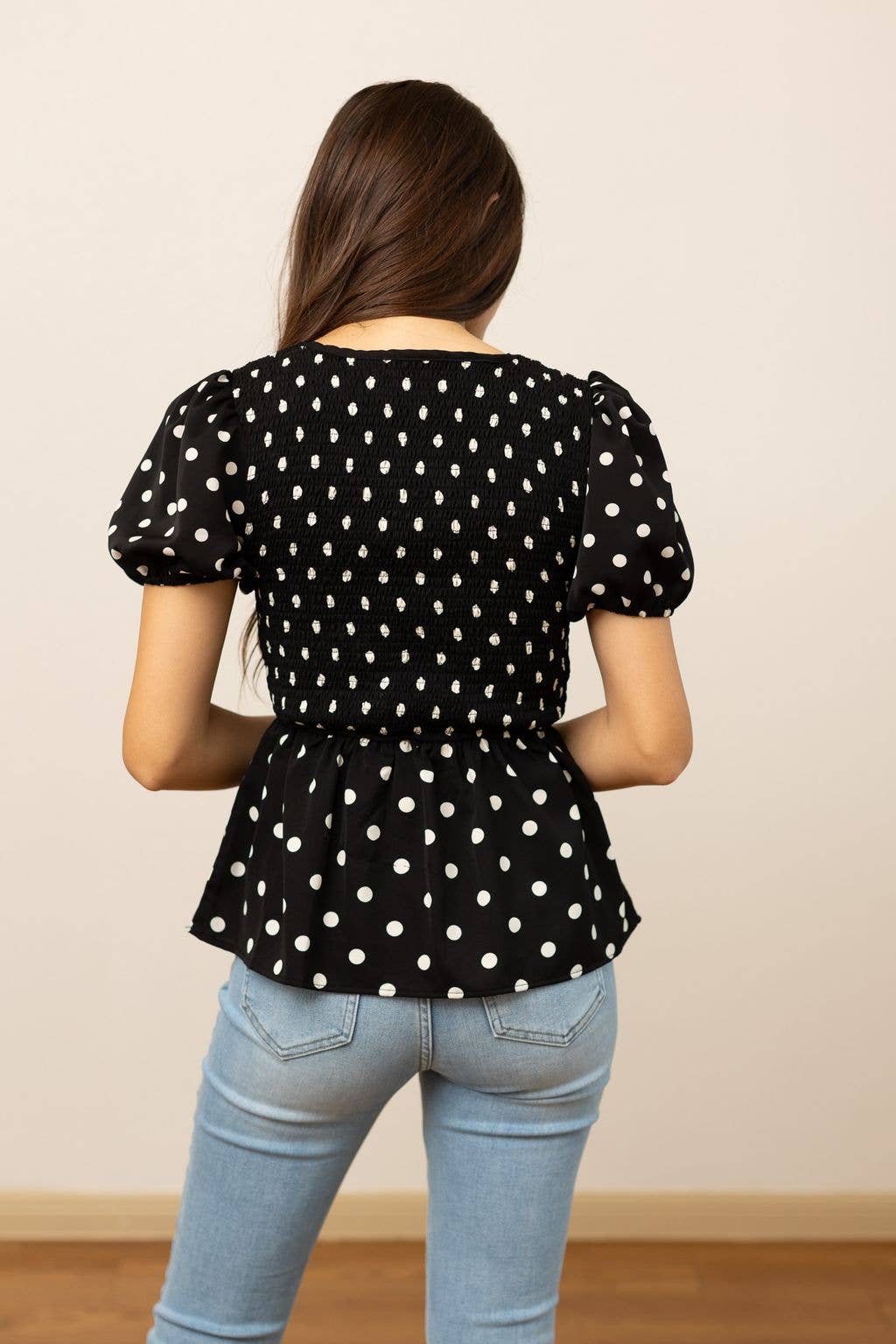 TOP128 - Polka Dot Peplum Blouse
