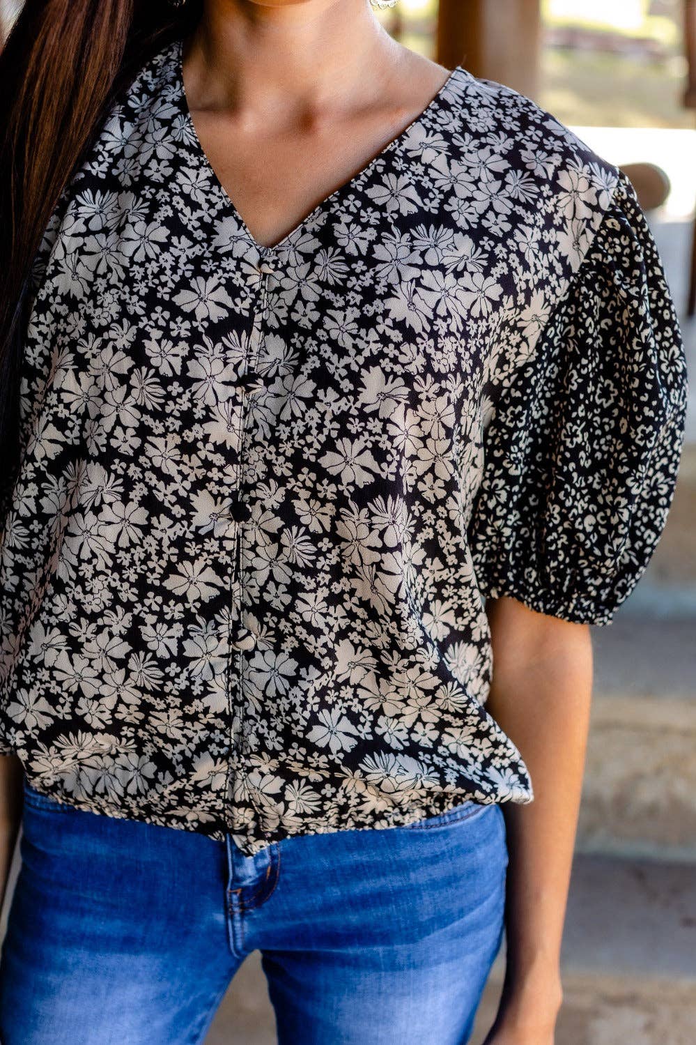 Top124 - Bountiful Blooms Top, Black