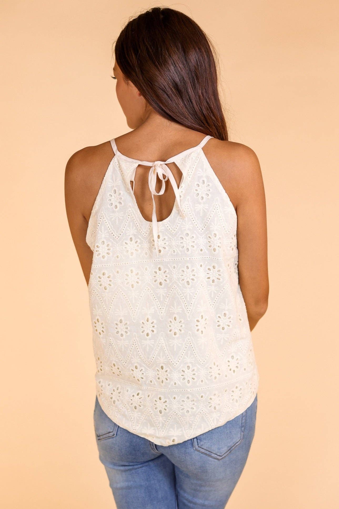 TOP110 Cream Eyelet Tank