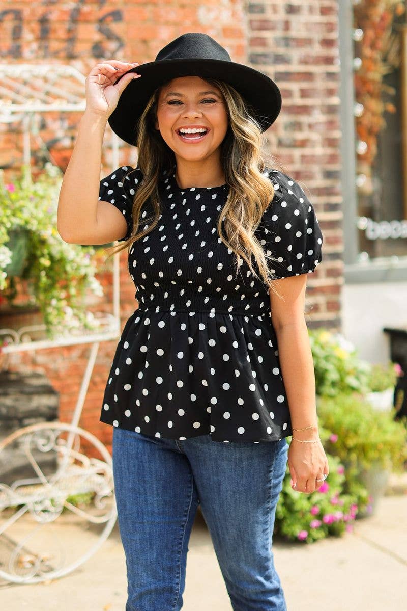 TOP128 - Polka Dot Peplum Blouse