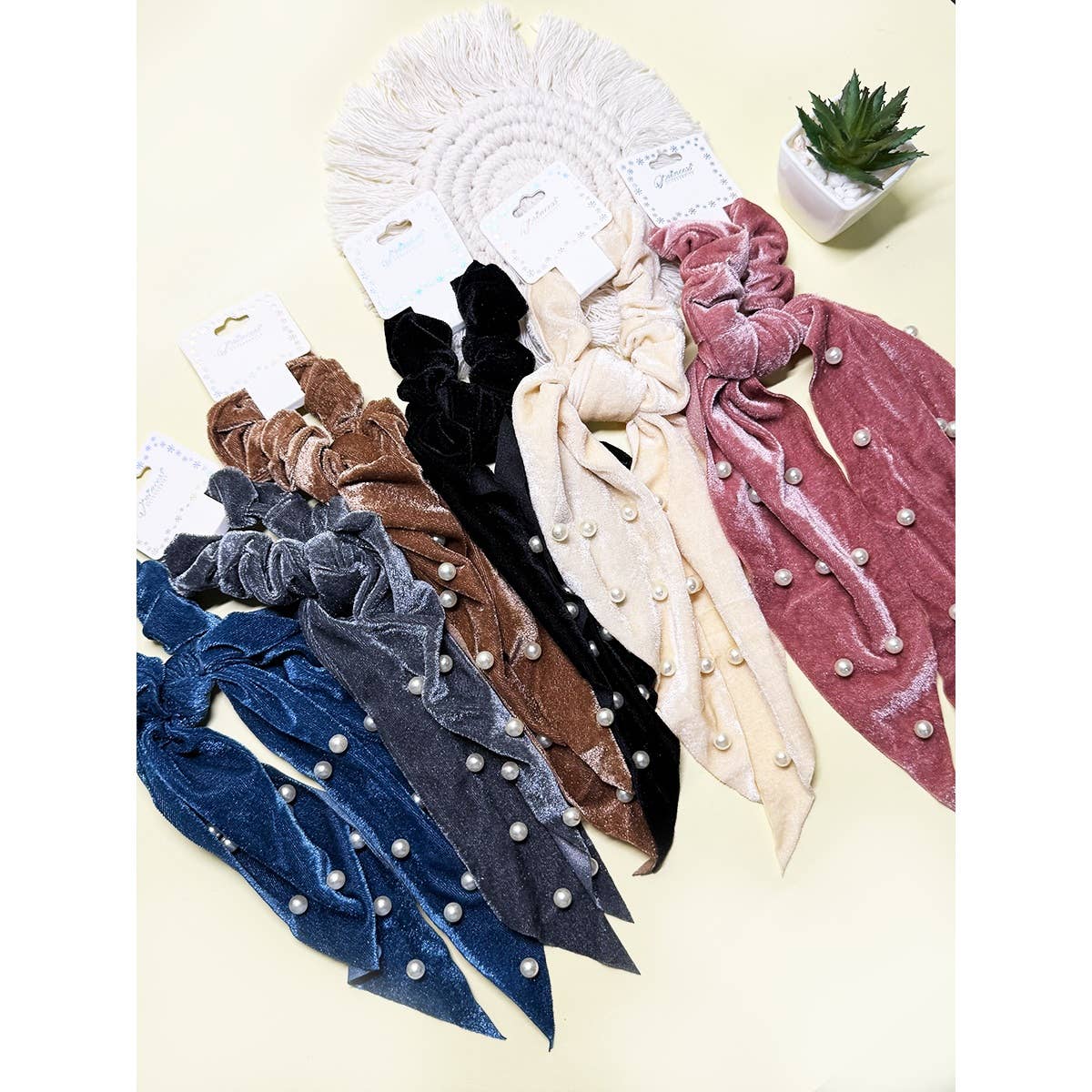 HTIE100 - Velvet Scrunchie with Pearl Detail Hair Tie