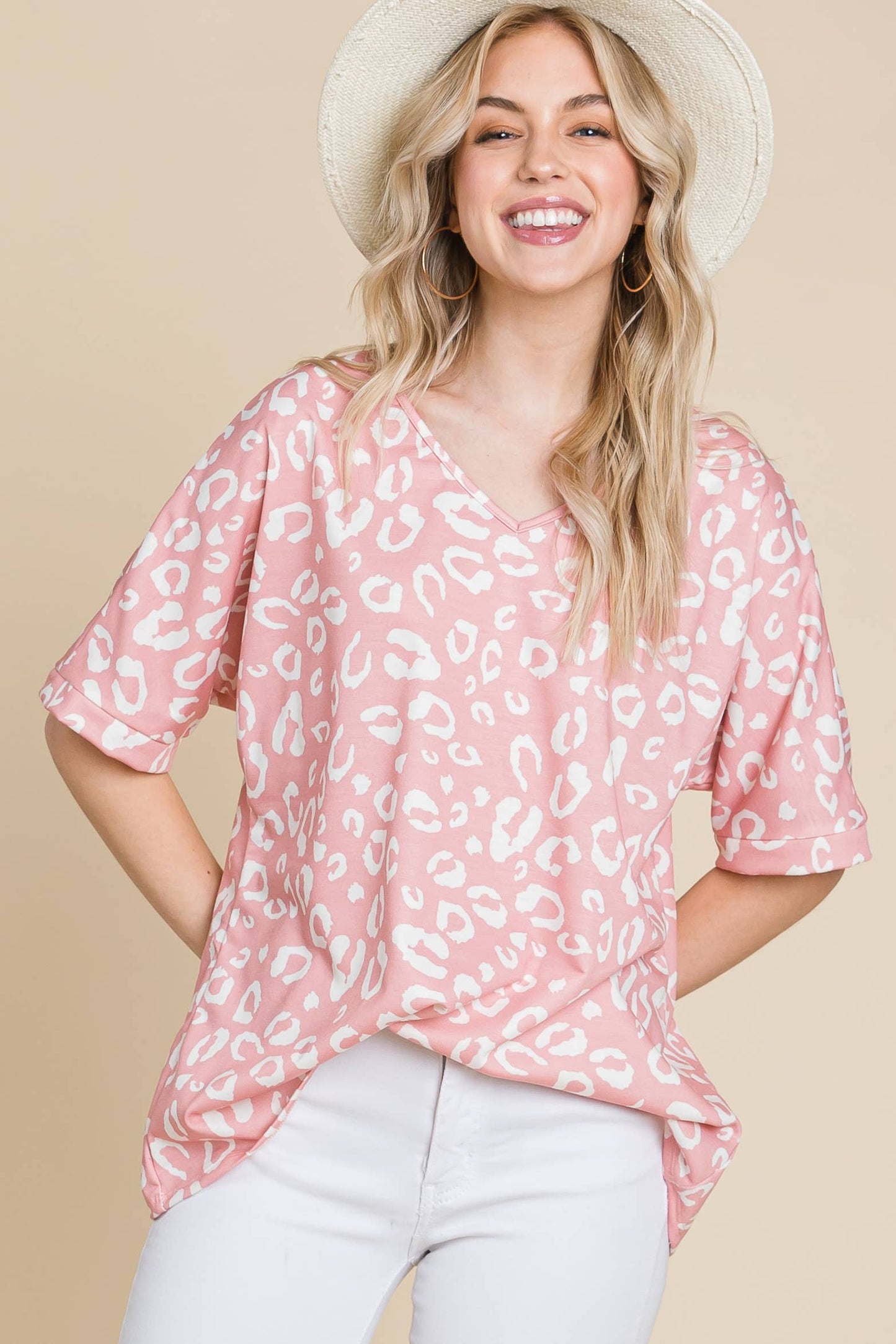 Top167 - Blush LOOSE FIT ANIMAL PRINT SOFT KNIT TOP