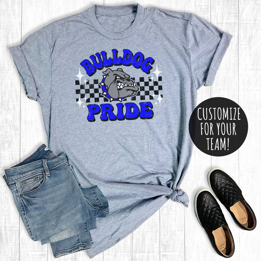 TOP144 - Bulldog Pride Checkered Grey T-shirt