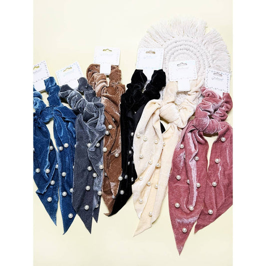 HTIE100 - Velvet Scrunchie with Pearl Detail Hair Tie