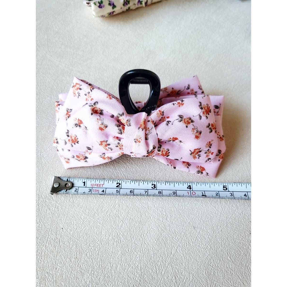 Clip013 - Flower Printed Bow Hair Claw Clips