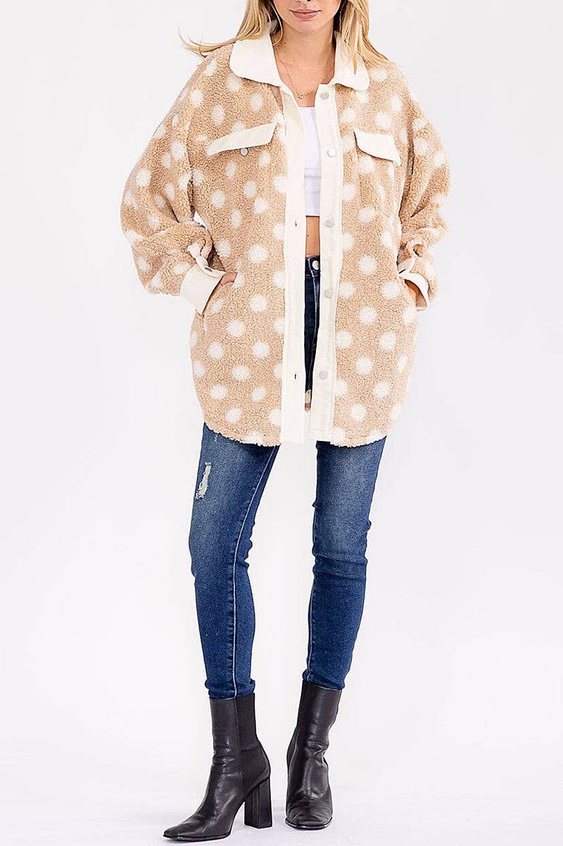 Jac128 - BUTTON CLOSURE FRONT POCKETS POLKA DOTS JACKET