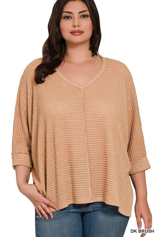 Top158 - Quarter Sleeve - Plus size V-Neck - Jacquard