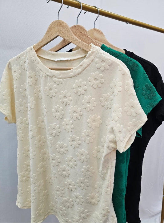 TOP130 - TEXTURED FLORAL PATTERN TOP - CREAM