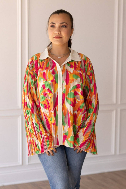 TOP104 Pleats and Petals Flare Sleeve Top
