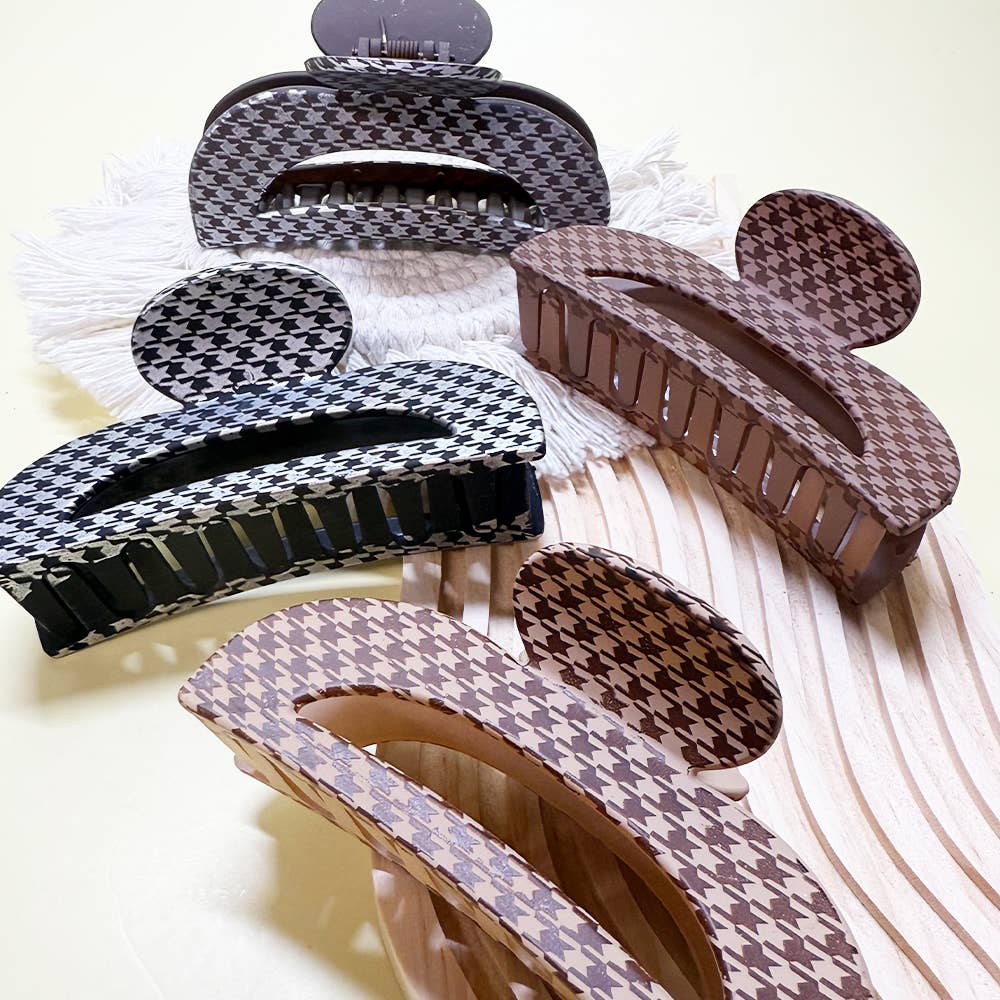 CIP010 - Half Moon Matte Houndstooth Hair Claw Clip