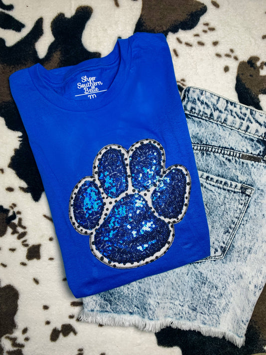TOP143 - Paw Print Sequin Royal T-shirt