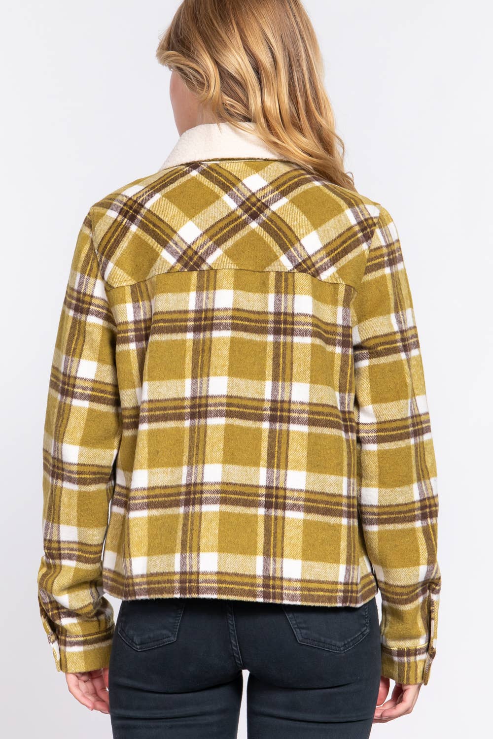 JAC124 - Faux Fur Collar Plaid Shacket
