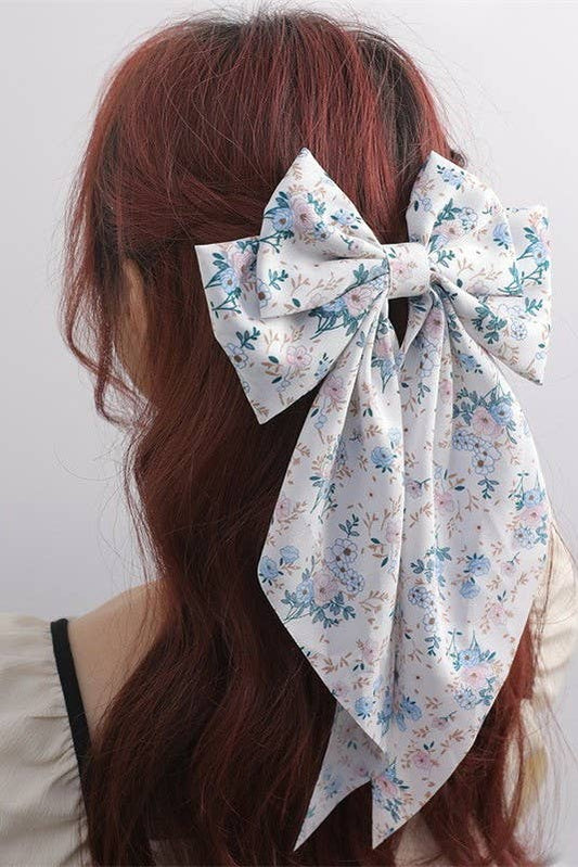 CLIP005 - Floral Bow Ribbon Hair Clip
