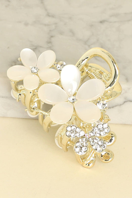 CLIP008 - Gold Rhinestone Mini Flower Claw Clip
