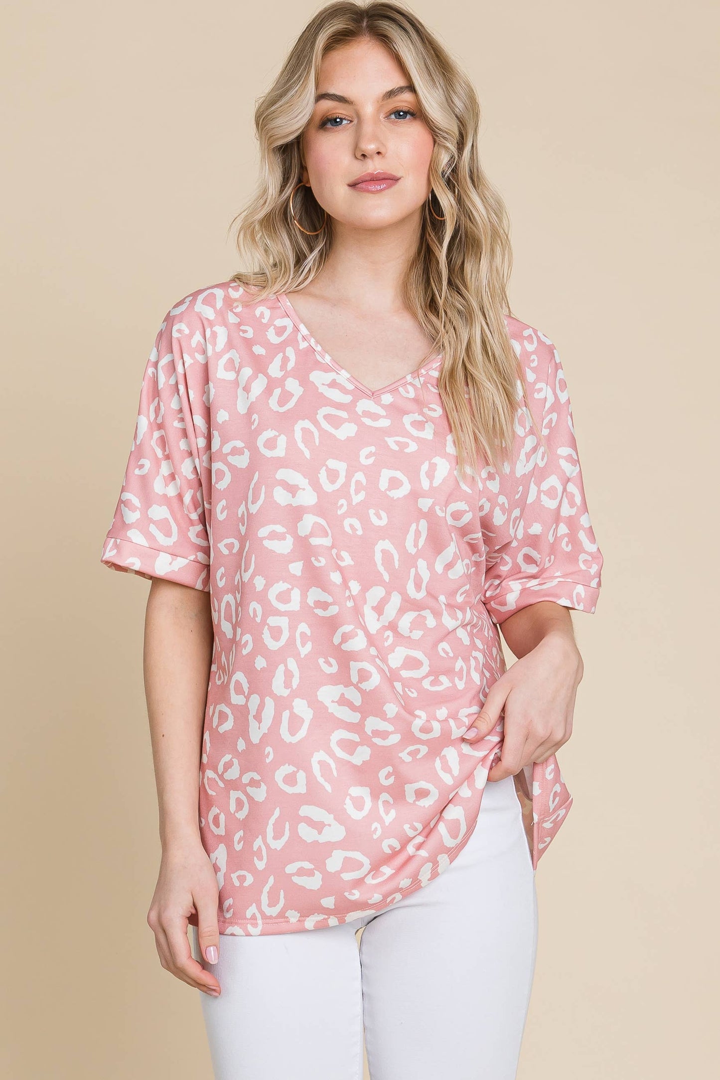 Top167 - Blush LOOSE FIT ANIMAL PRINT SOFT KNIT TOP