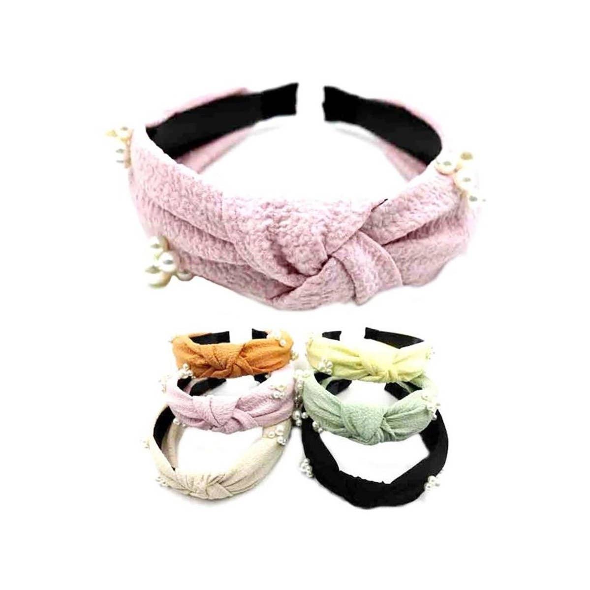 Hband102 - Center Knotted Pearl Detail Fashion Headband