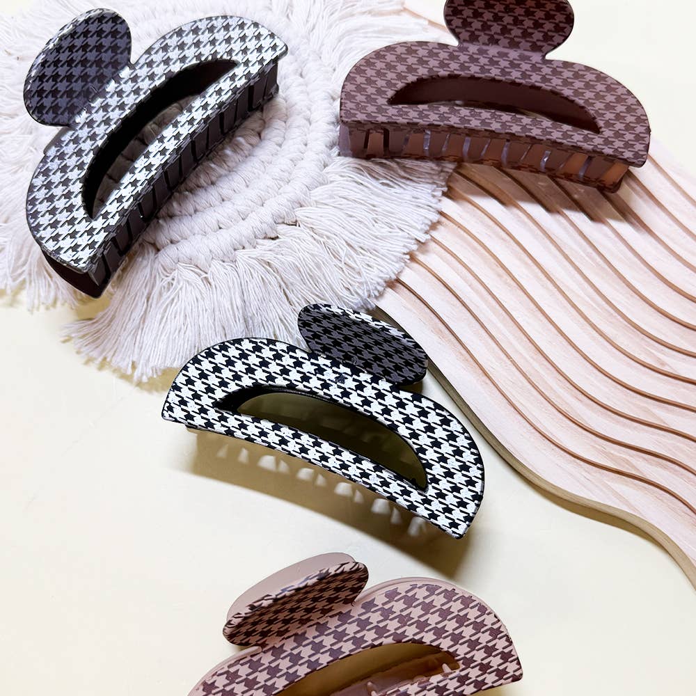 CIP010 - Half Moon Matte Houndstooth Hair Claw Clip