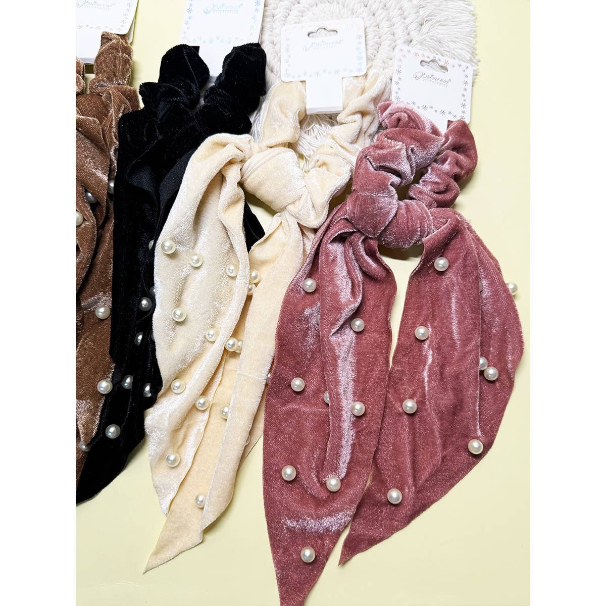 HTIE100 - Velvet Scrunchie with Pearl Detail Hair Tie