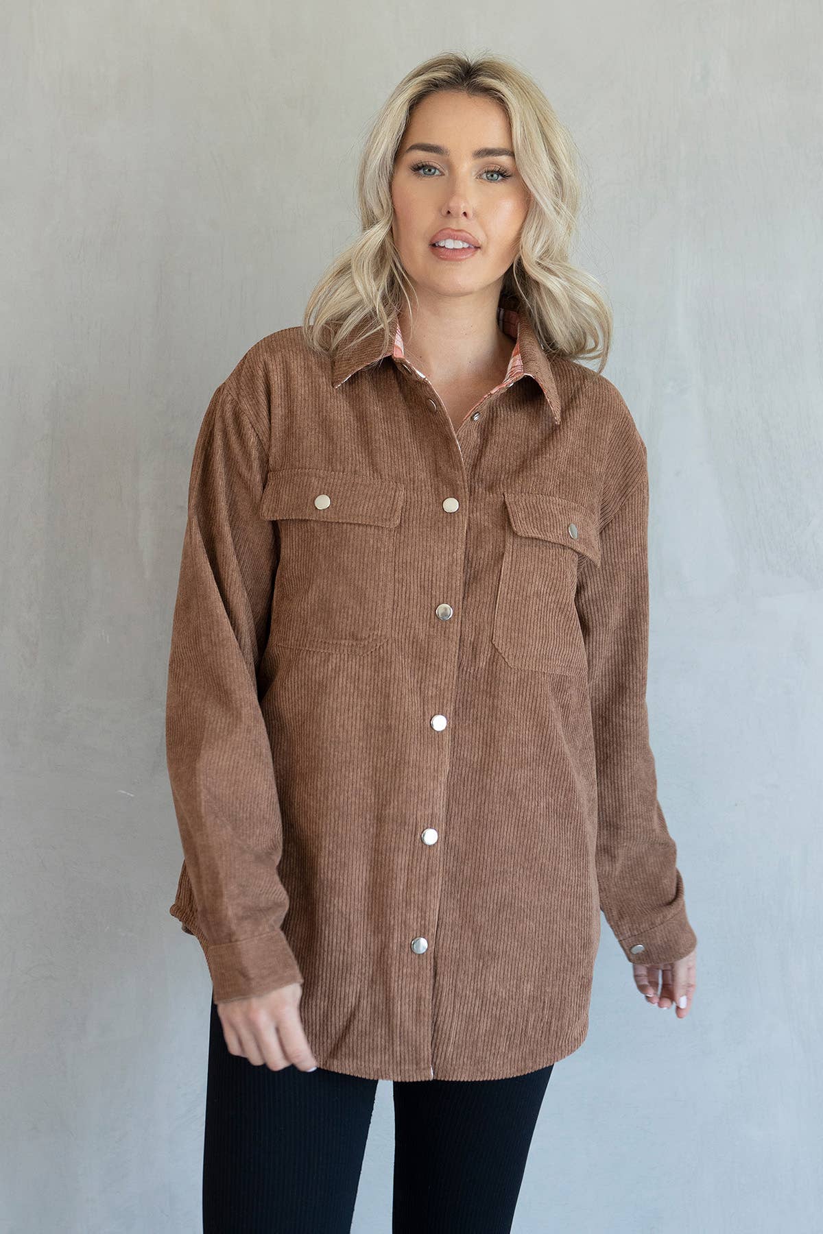 JAC126 - Corduroy/Plaid Reversible Shacket