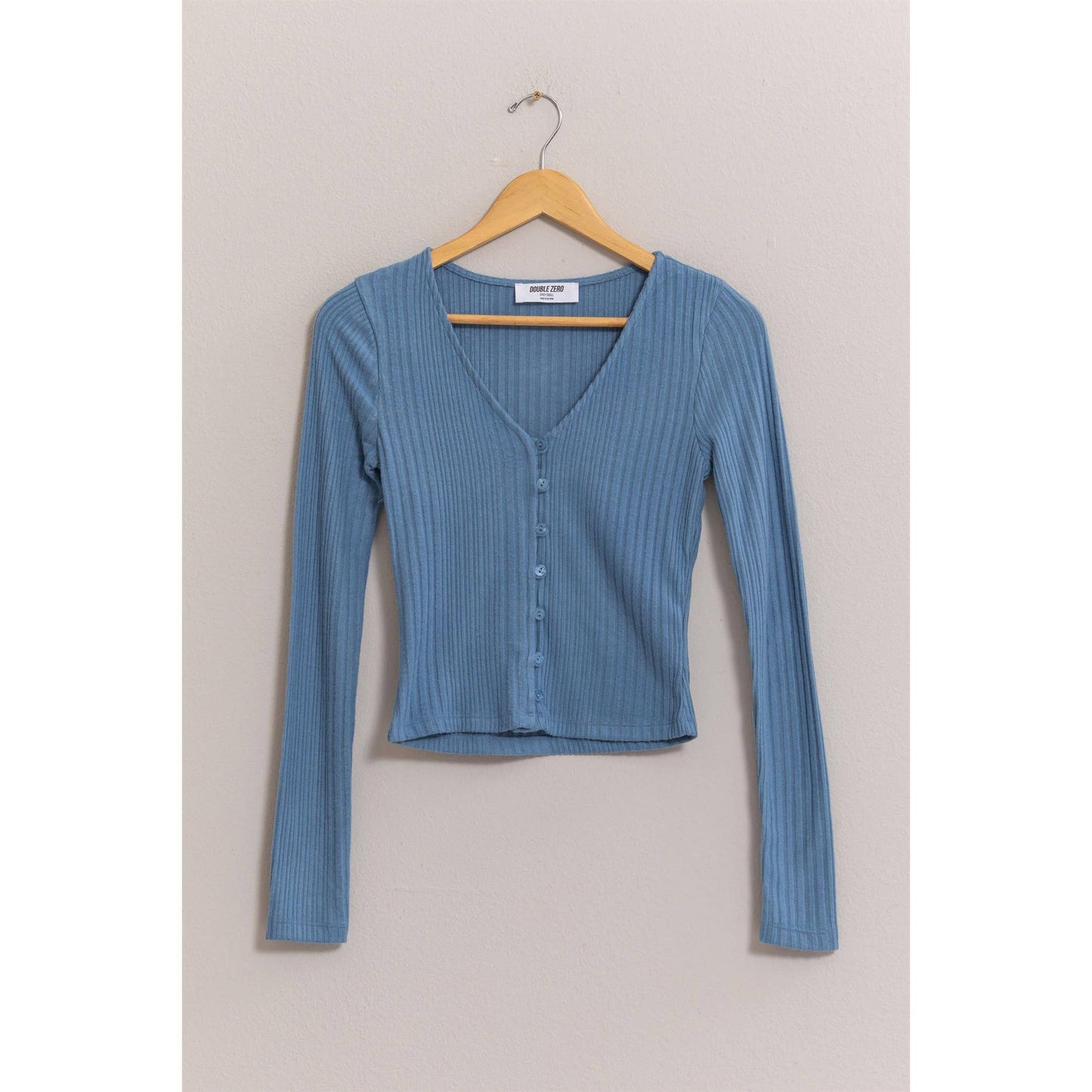 TOP174 -BLACK Brushed Ribbed Button-Front Top