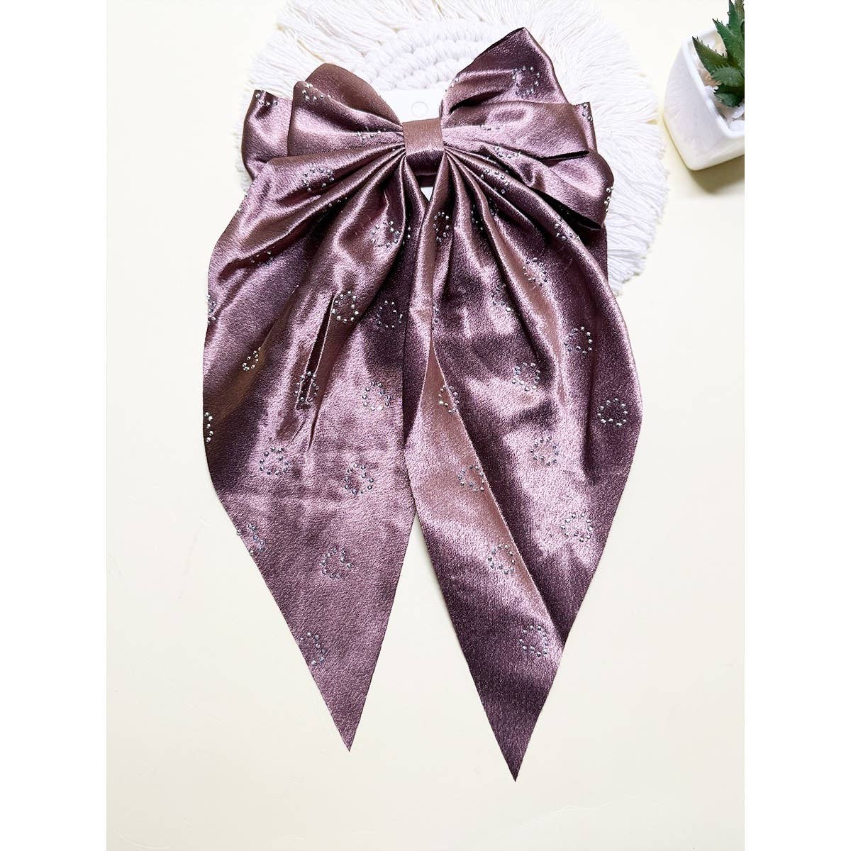 Clip011 - Satin Bow Clip with Heart Stud Detail Design