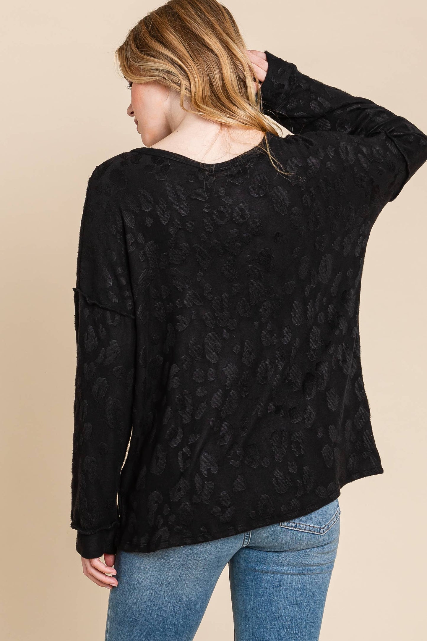 TOP170 - BLACK TEXTURED BUTTON FRONT TOP