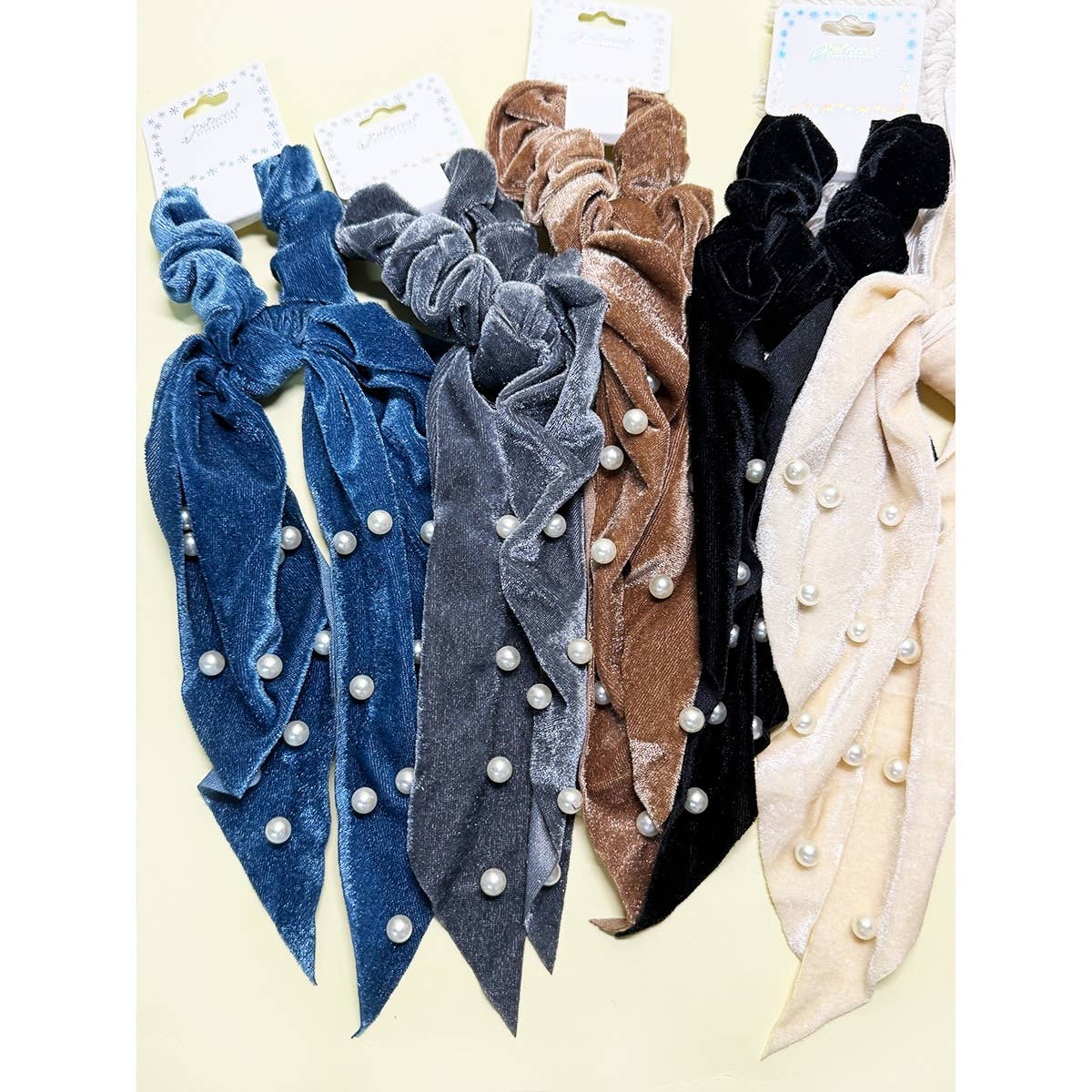 HTIE100 - Velvet Scrunchie with Pearl Detail Hair Tie
