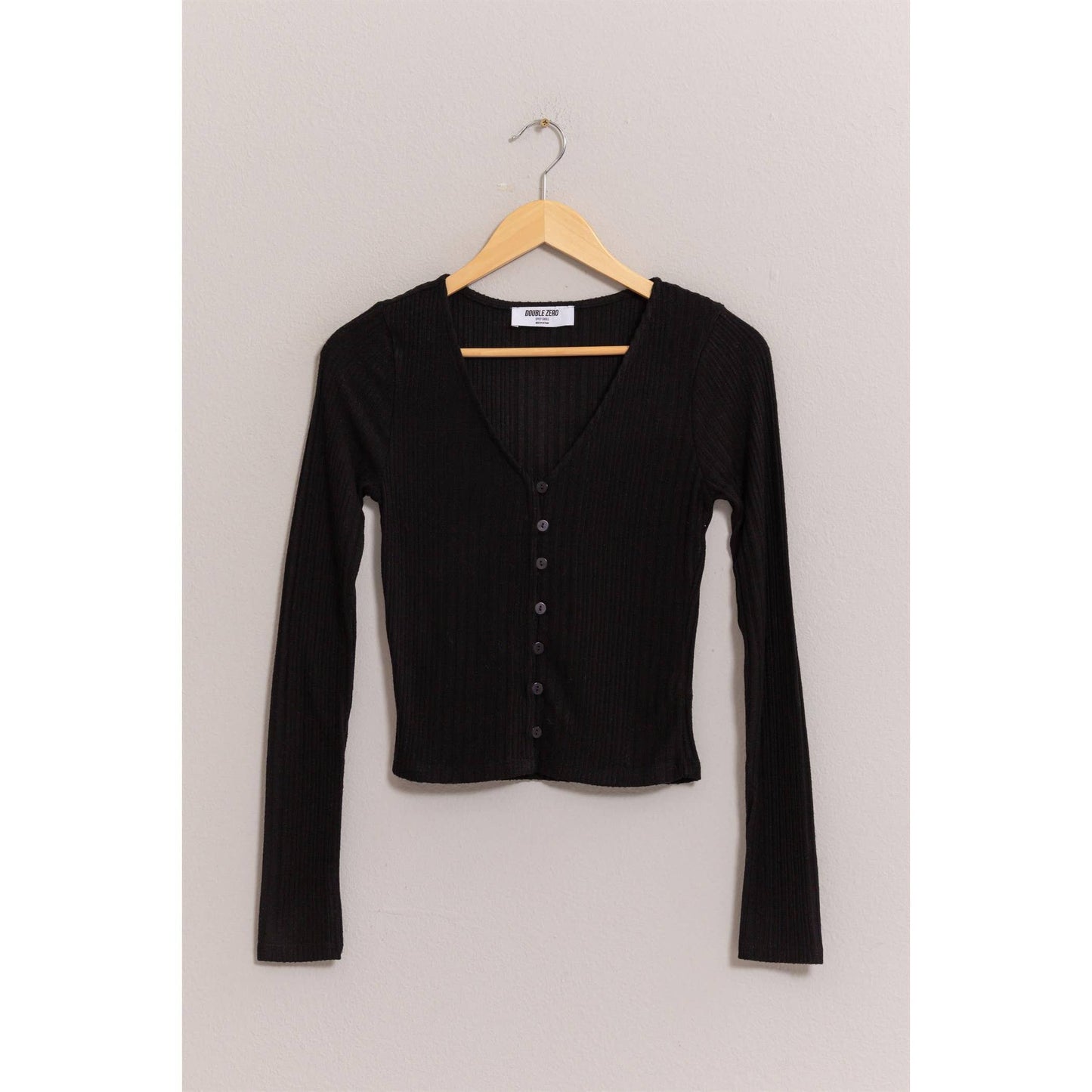 TOP174 -BLACK Brushed Ribbed Button-Front Top