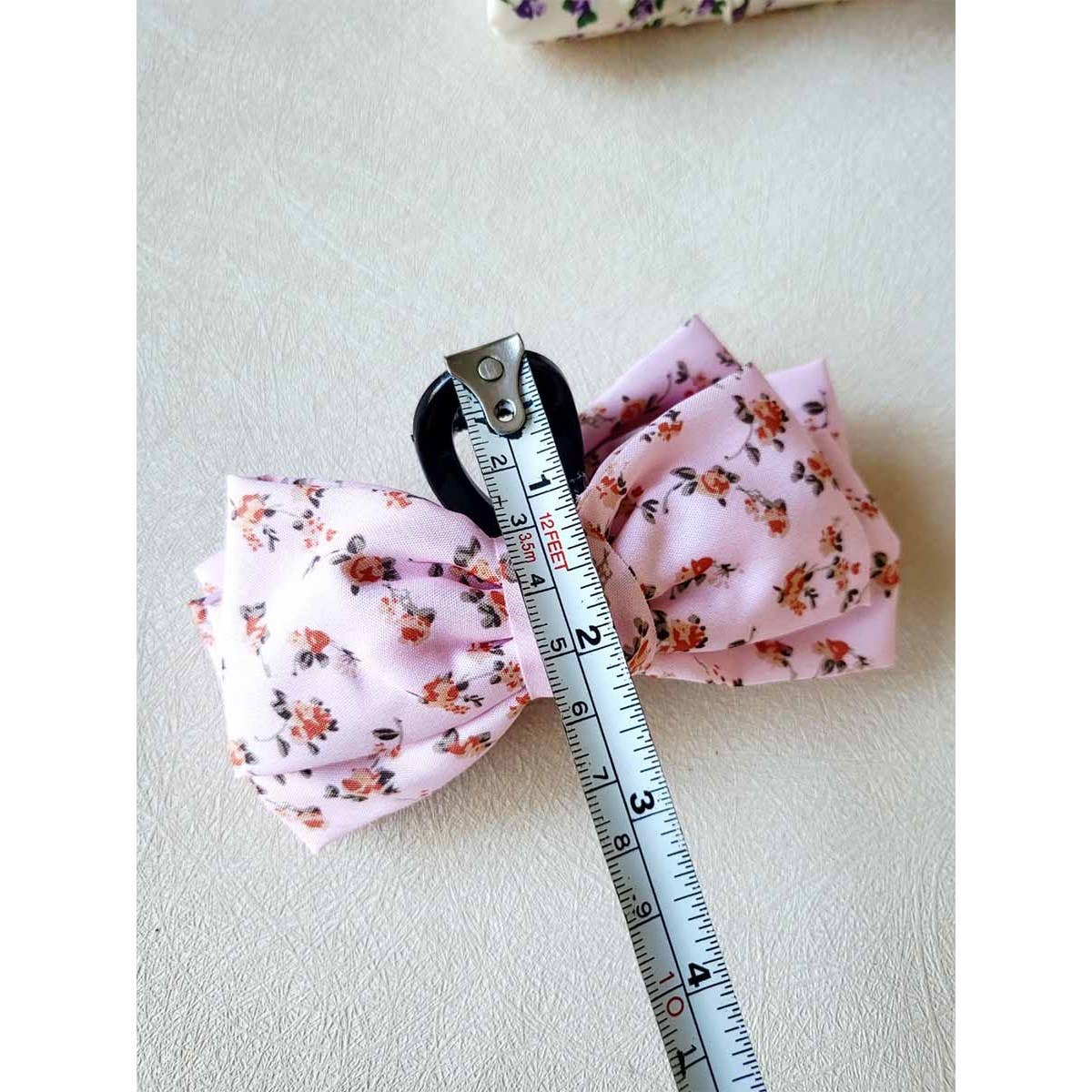 Clip013 - Flower Printed Bow Hair Claw Clips