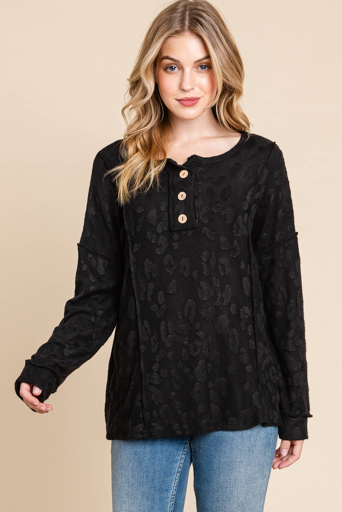 TOP170 - BLACK TEXTURED BUTTON FRONT TOP