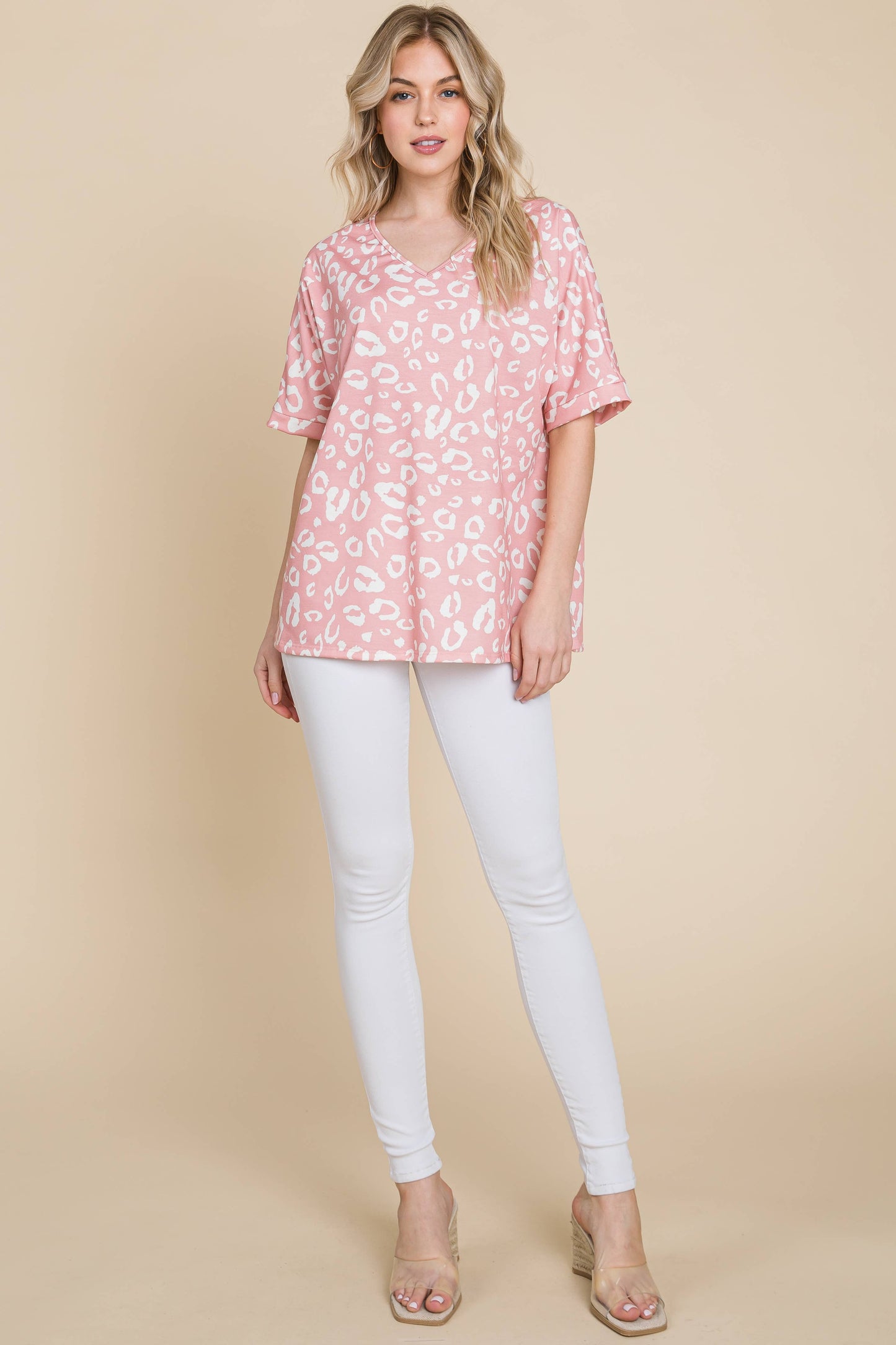 Top167 - Blush LOOSE FIT ANIMAL PRINT SOFT KNIT TOP