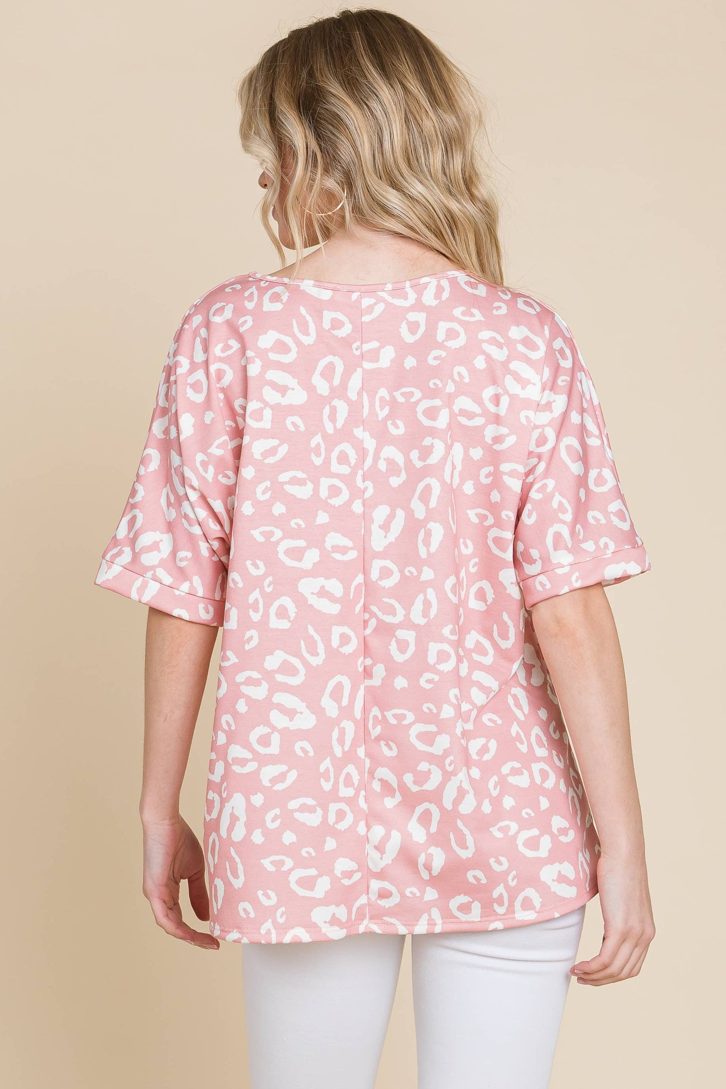 Top167 - Blush LOOSE FIT ANIMAL PRINT SOFT KNIT TOP
