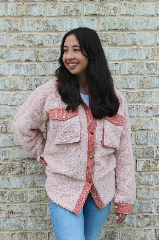 JAC127 - Pink Sherpa/Tweed Shacket