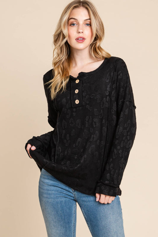 TOP170 - BLACK TEXTURED BUTTON FRONT TOP