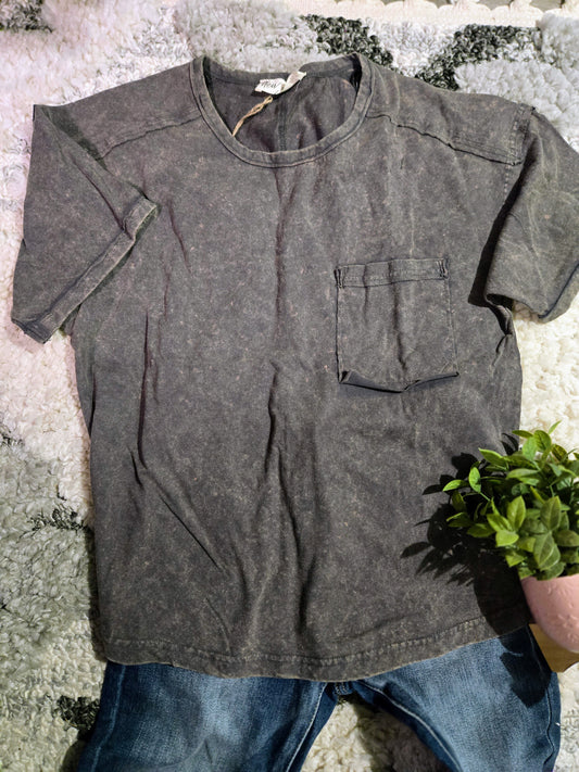 NT11108 Mineral Washed Knit Top with Pocket