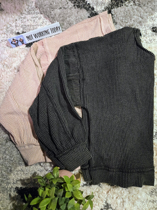 NT11947 Two Tone Ribbed Oversized Knit Top