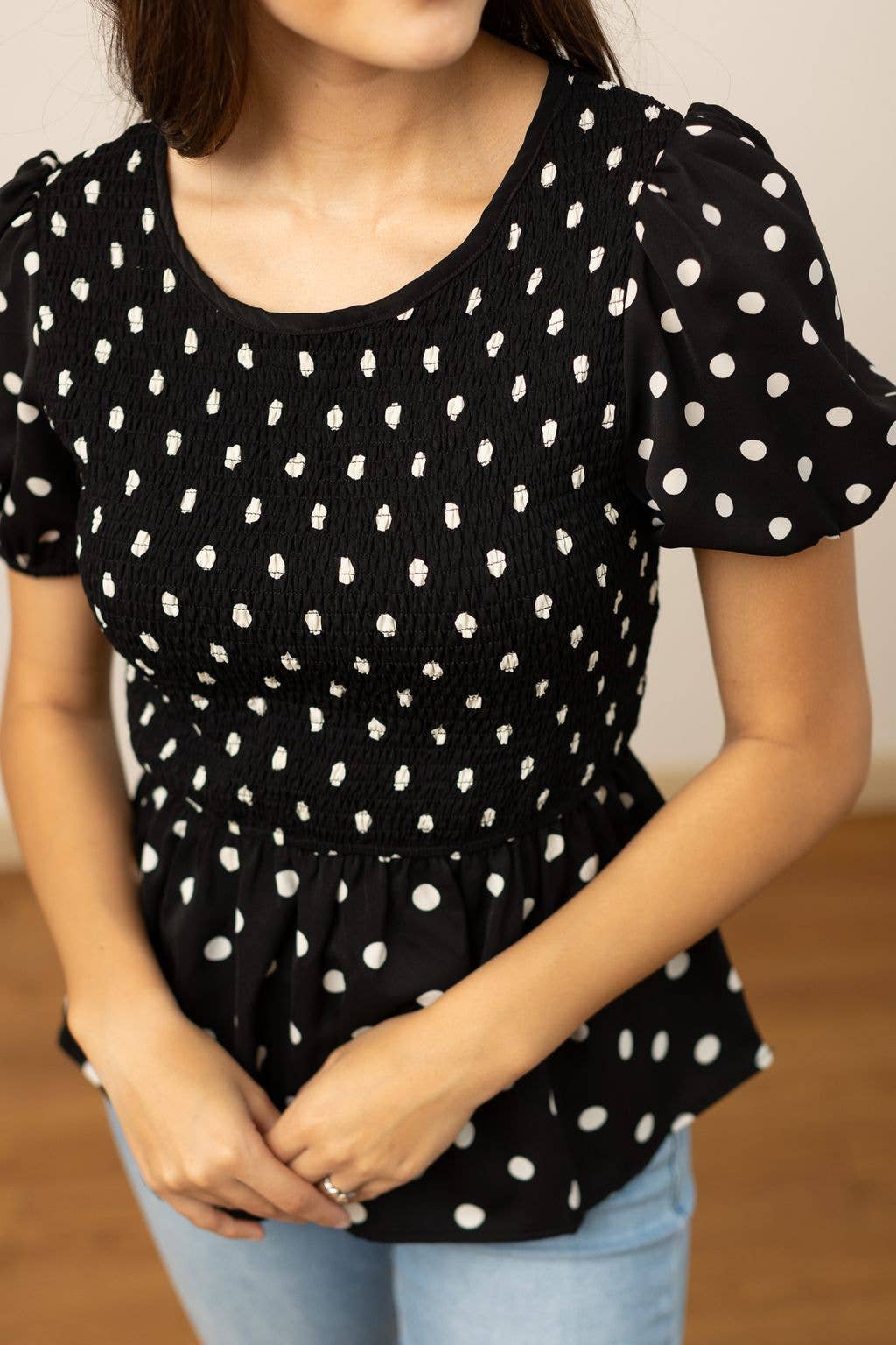 TOP128 - Polka Dot Peplum Blouse