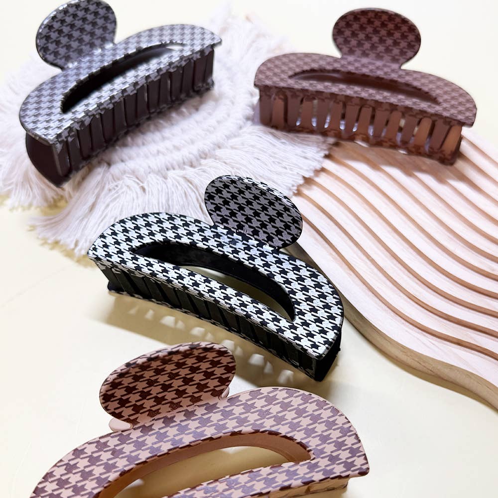 CIP010 - Half Moon Matte Houndstooth Hair Claw Clip
