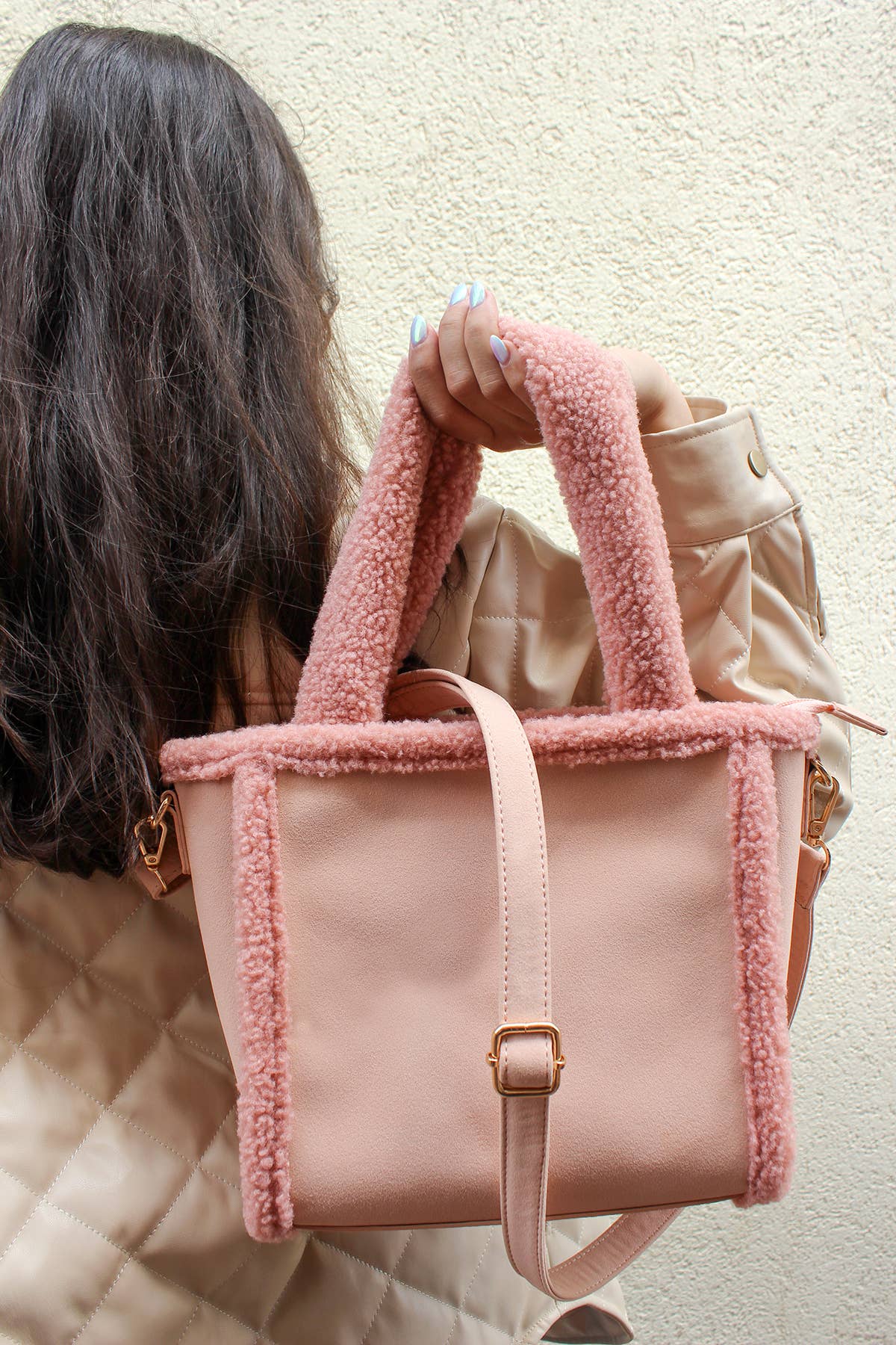BAG129 - Sherpa Trim Satchel/Crossbody